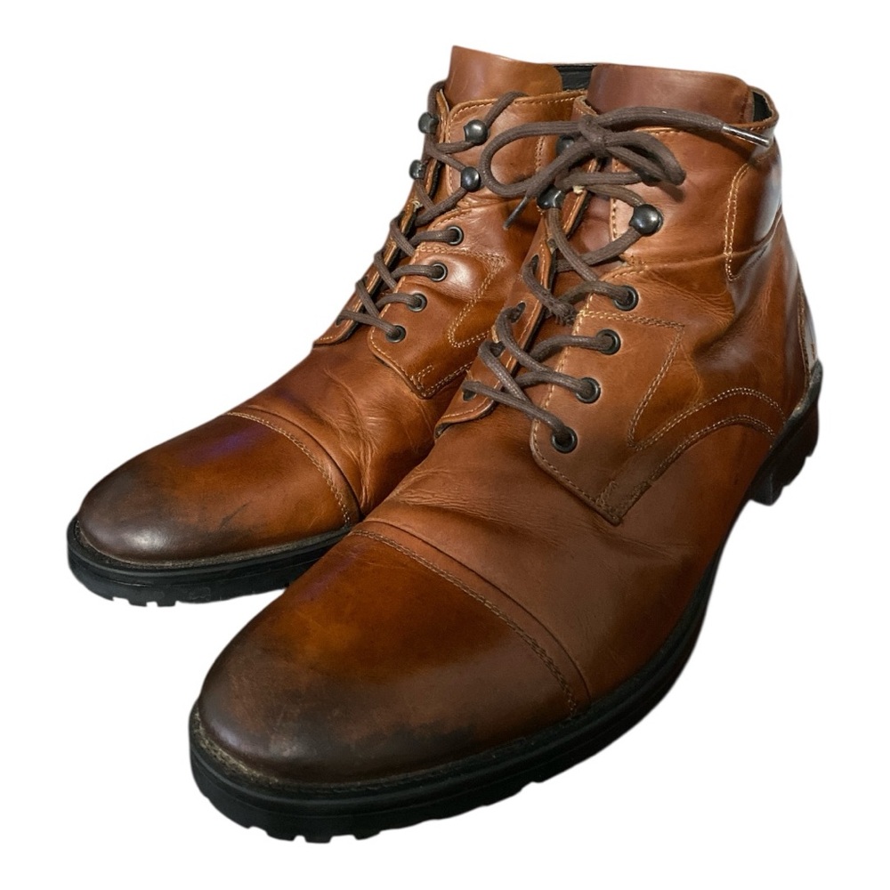 GBX Brown Leather Moto Boots – Cap Toe Side Zip Lace‑Up Men’s 11.5